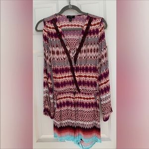Jessica Simpson Longsleeve Maroon Patterned Romper